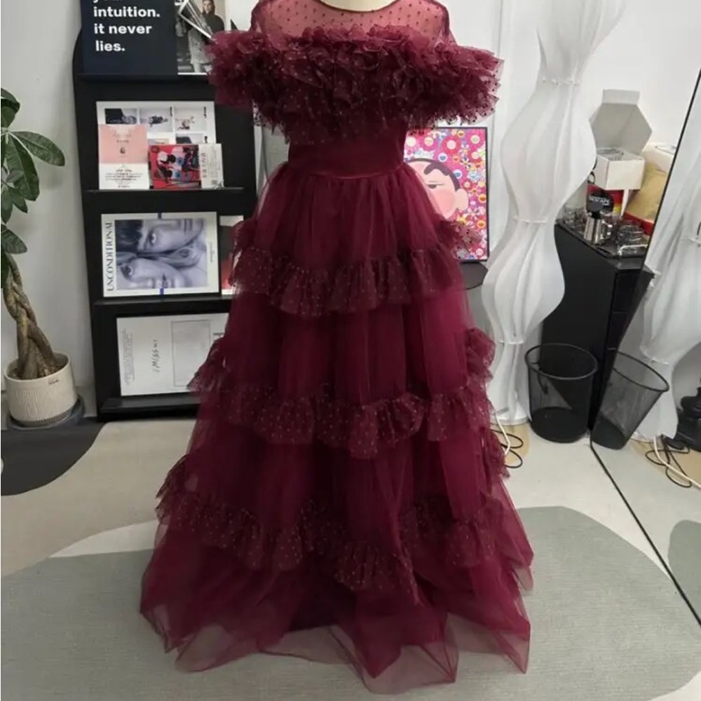 Ruffle burgundy gown